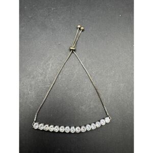 Vintage Silver Tone Adjustable Round Cubic Zirconia Tennis Bracelet